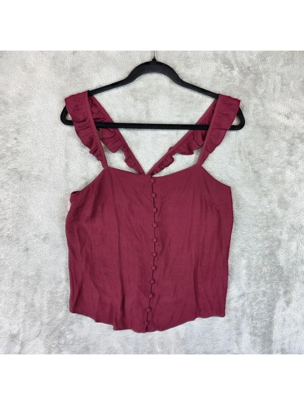 Madewell Tank Top Womens Size 2 Red Sleeveless Button Front Ruffle Straps Cami